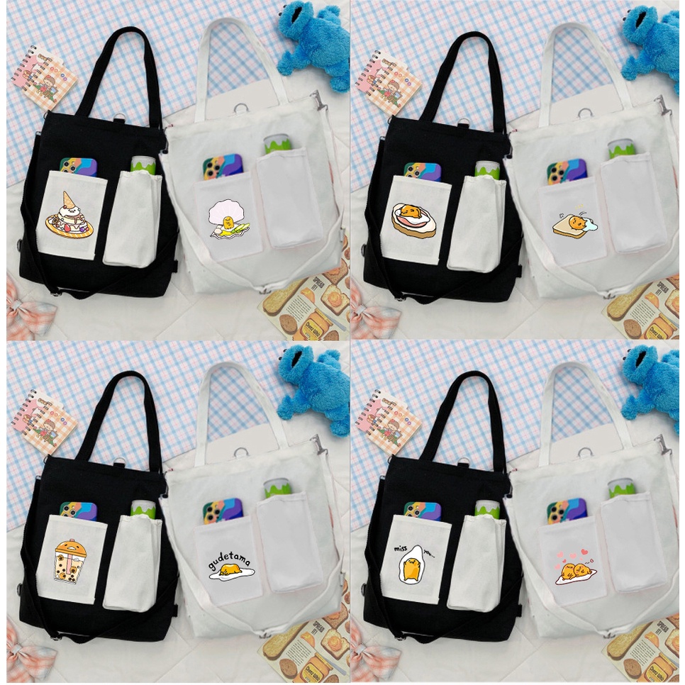 Túi Vải Tote Kiêm Balo avocado TBL1 hổ mập quả bơ trà sữa trứng lười yakult hoa cúc GD bò sữa gudetama shiba roro jump