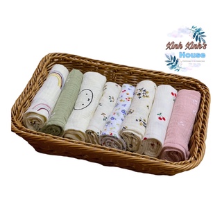 Khăn tay vải Muslin chính phẩm mềm mại hoạ tiết cutie(100% handmade)