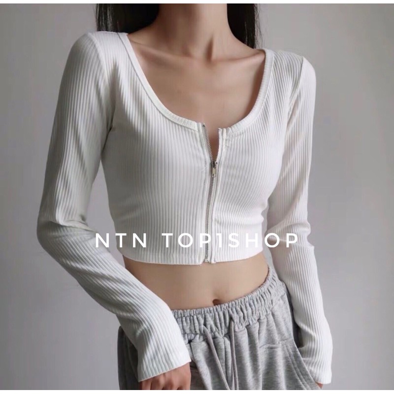 [Mã 11FASHIONSALE1 giảm 10K đơn 50K] Áo Croptop Dây Kéo Tay Dài (ap)