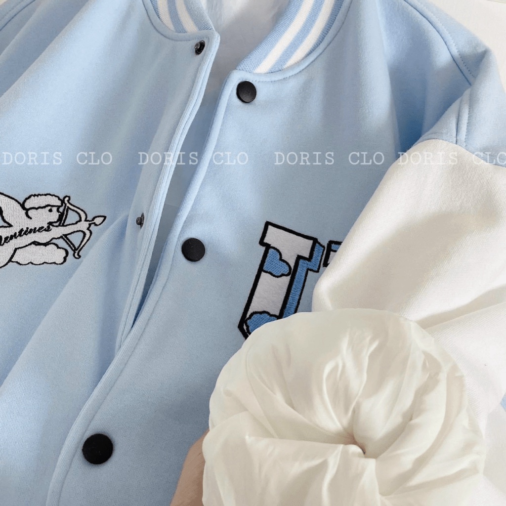 Áo Khoác Bomber Nỉ Nam Phối Hai Màu Trắng Xanh Hình Thiên Thần Chữ U Phong Cách Thể Thao Trẻ Trung Thời Trang TP1987[New