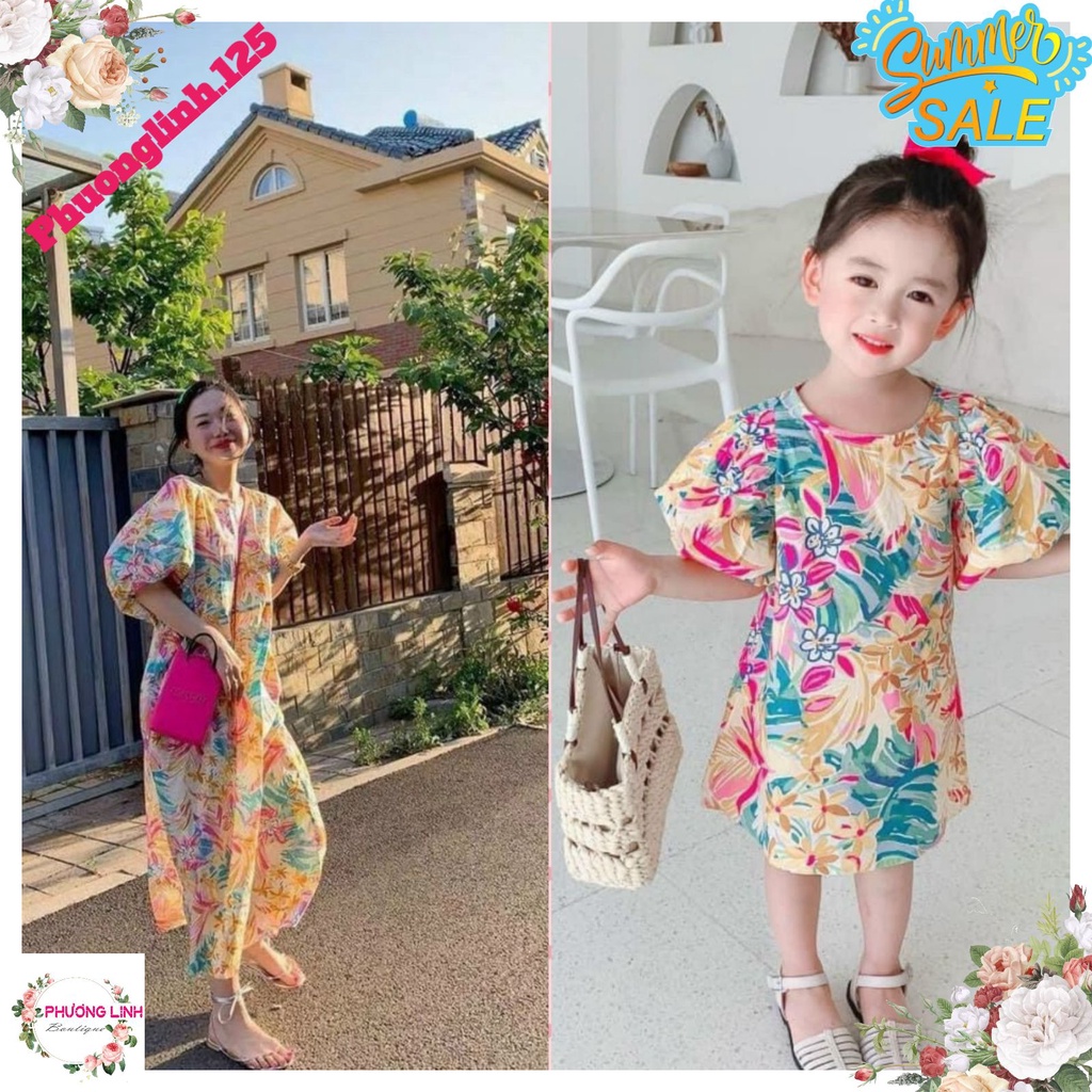 ⚡️phuonglinh.125⚡️ VÁY ĐÔI HOA THÔ MẸ CON ( NEW MT)