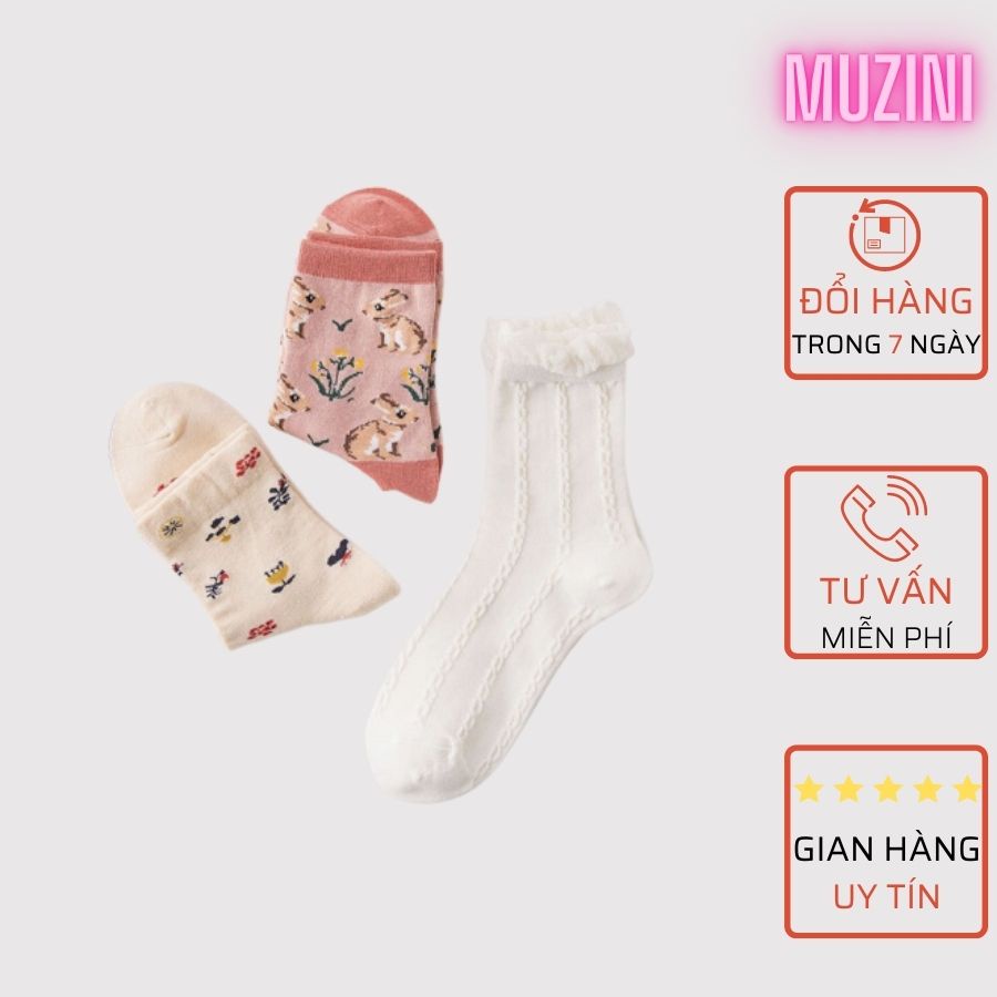 Tất cao cổ nữ Muzini len gân hình thỏ dễ thương TN103