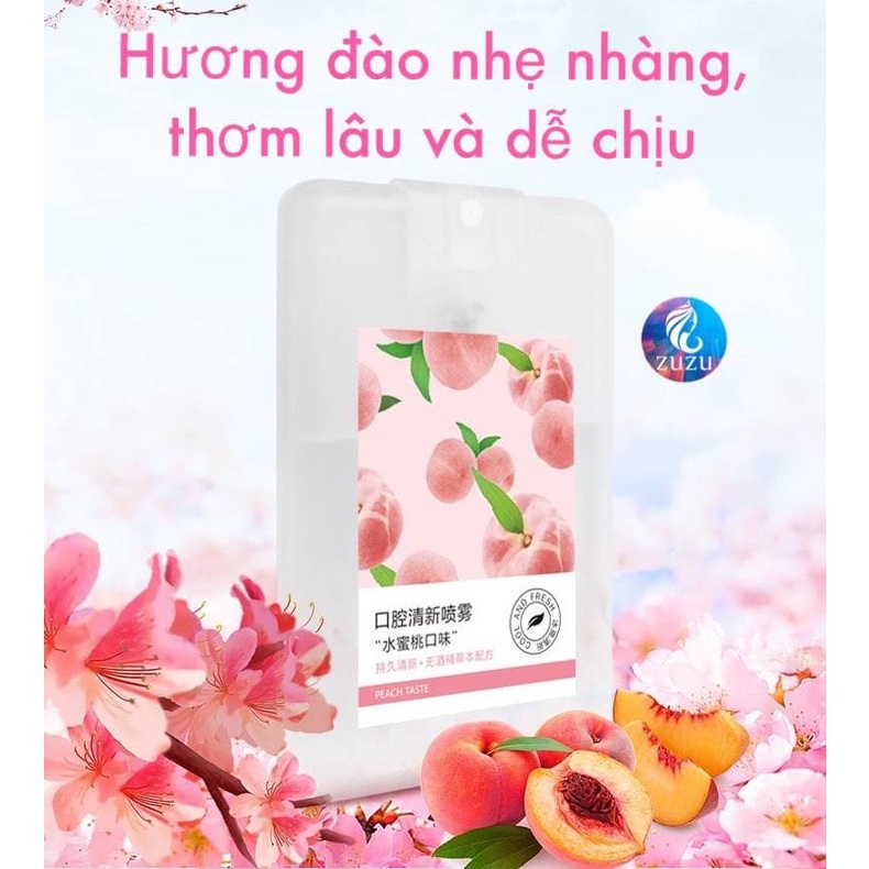 Xịt thơm miệng Đào, Bac Hà, Xịt thơm miệng sát khuẩn giữ lâu mùi thơm Zuzu cosmetic