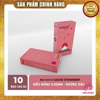 [TÍNH NĂNG MỚI] Bao Cao Su Sasuke Strawberry Siêu Mỏng, Trơn, Hương Dâu Hộp 10c