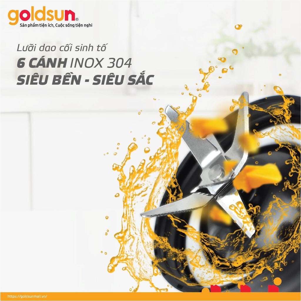 Máy xay sinh tố Goldsun GBL4140 công suất 500W 2 cối xay thủy tinh cao cấp lưỡi dao 6 cánh inox không gỉ