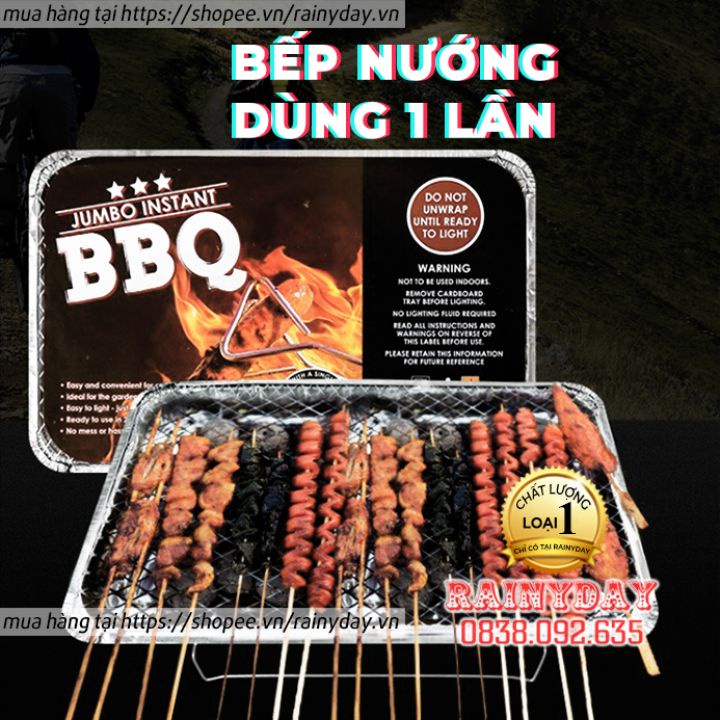 Bếp nướng than BBQ dùng 1 lần, vỉ nướng thịt đi du lịch dã ngoại picnic ngoài trời