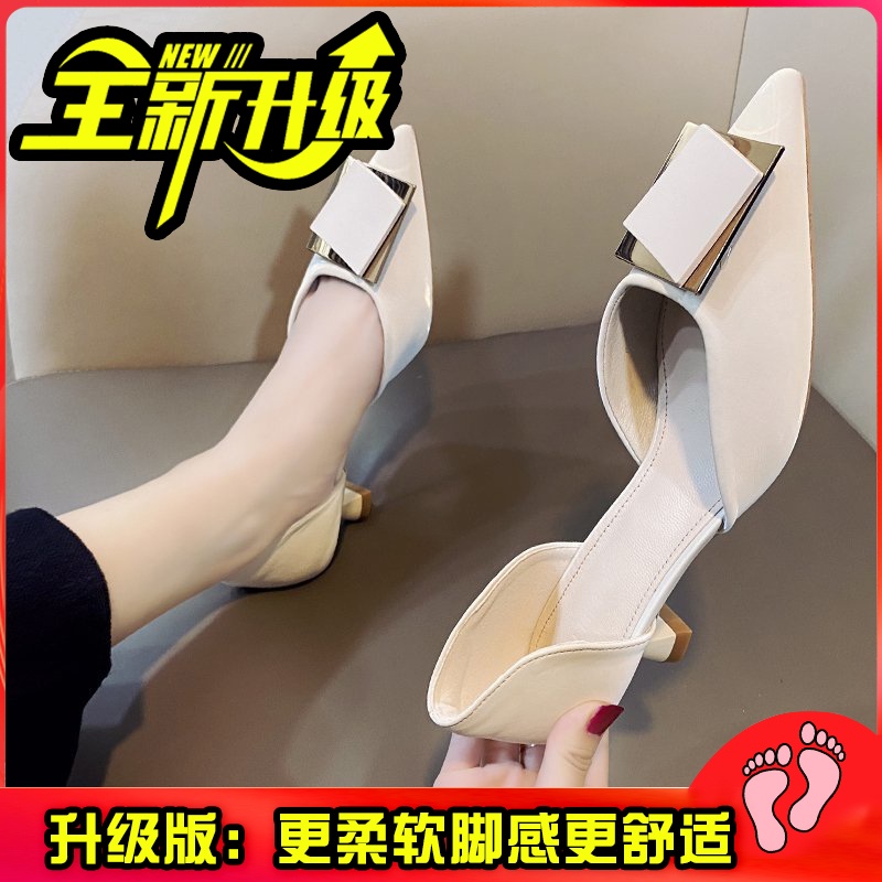 [Hot sale overseas]High heels women 2021 new all-match shoes spring style stiletto mid-heel pointed toe low-heeled small heel