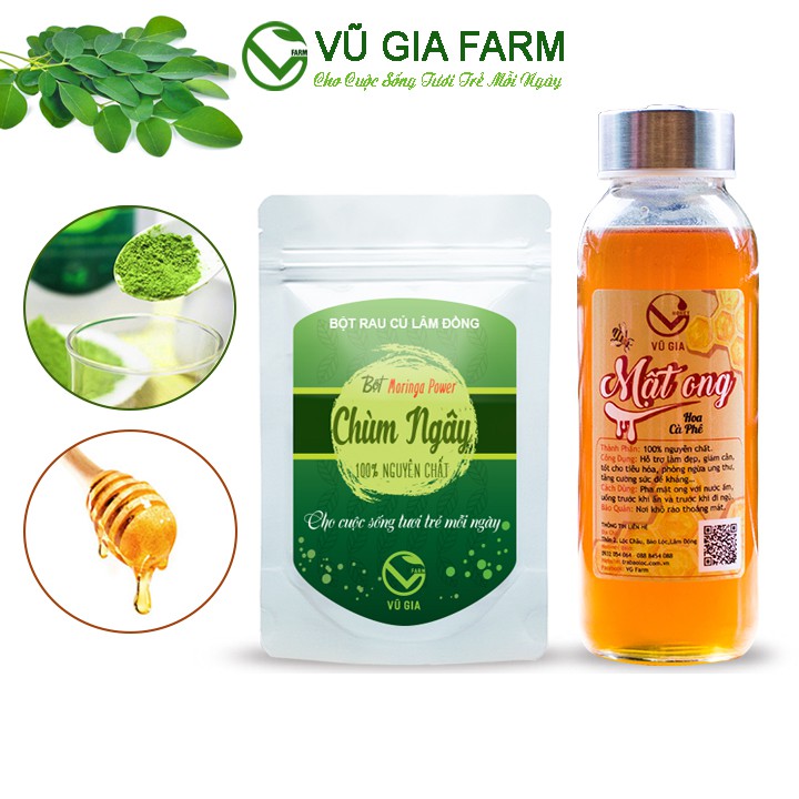 Combo Mật Ong Hoa Cà Phê 420g + Bột Chùm Ngây Sấy Lạnh 50g - Nguyên Chất Vũ Gia