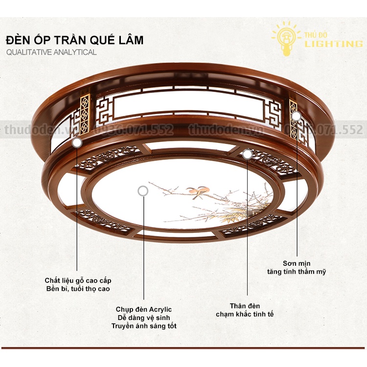 Đèn Mâm Tròn Ốp Trần Trang Trí Phòng Khách Phòng Ngủ Phòng Bếp THỦ ĐÔ LIGHTING Gỗ Quế Lâm Cao Cấp 3 Chế Độ Sáng MYY002