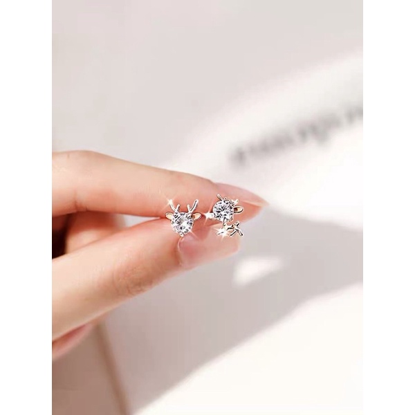 Bông tai bạc nữ hình con tuần lộc DaLiA Jewelry khuyên tai bạc cá tính cho nàng chuẩn bạc 925