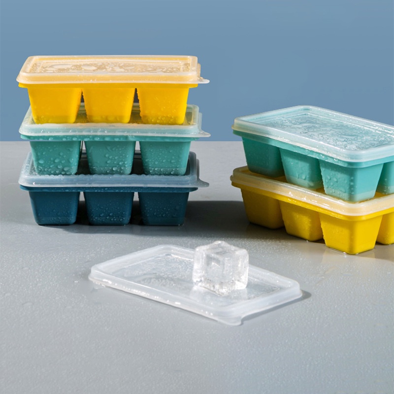 Khay Làm Đá 6 Ngăn Bằng Silicone DIY Có Nắp Tiện Lợi Dành Cho Nhà Bếp