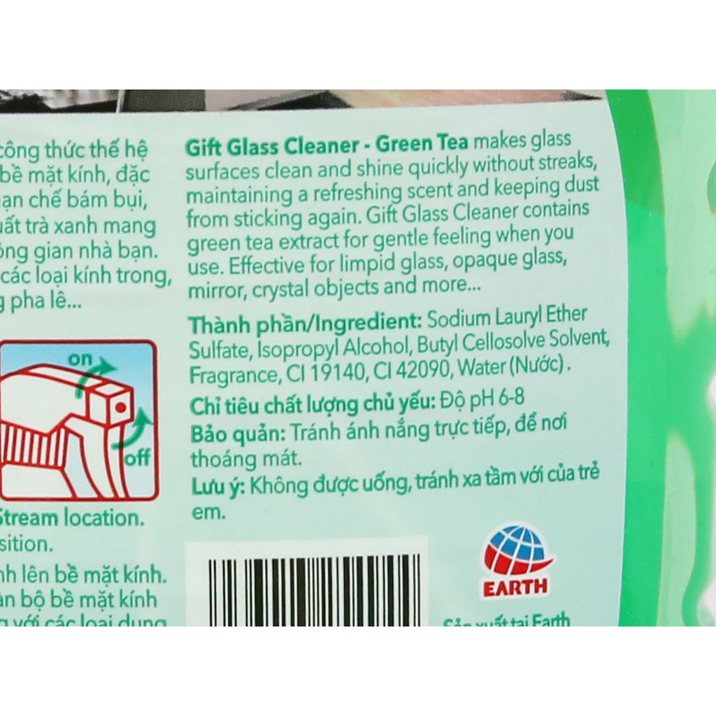 Chai Nước Xịt Lau Kính Gift 540ml ( Hương Trà Xanh/ Sắc Biển)