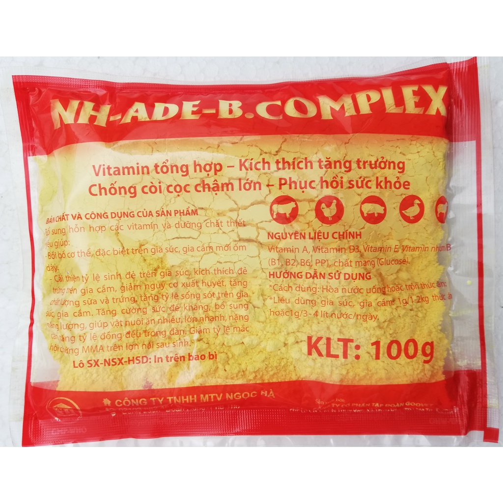 1 gói ADE - B.COMPLEX 100g Giúp vật nuôi Tăng trọng nhanh, chống còi cọc, chậm lớn, phục hồi sức khỏe