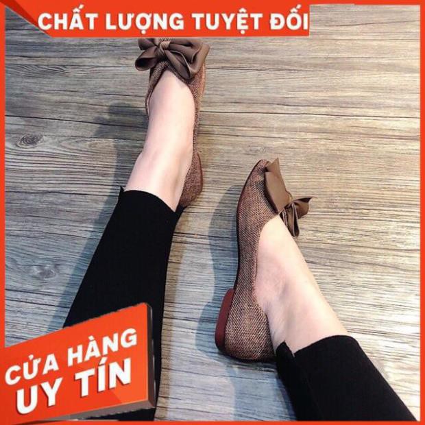 [Free Ship - Hàng Siêu Cấp] Giày Bệt Nữ Vải Dạ Đính Nơ Lụa Siêu Hot