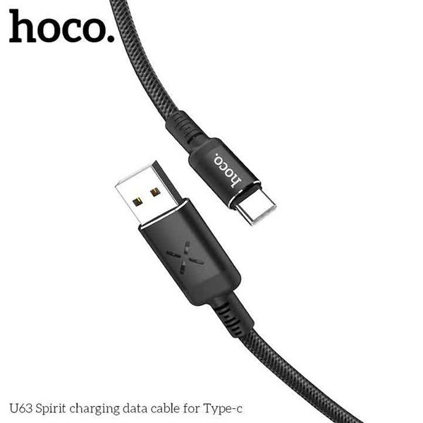 Cáp sạc nhanh Hoco U63 Type-C USB sạc nhanh 3A Max dành cho hệ điều hành Androi, dây nhựa TPE bền, có đèn LED, dài 1.2m