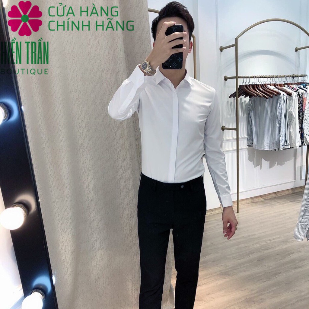 Áo sơ mi nam giấu cúc Hiền Trần BOUTIQUE vải chống nhăn, phong cách Hàn Quốc