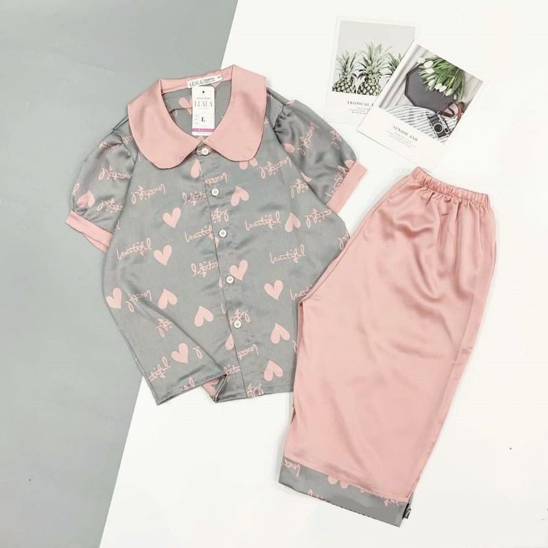 Bộ Pijama lụa latin satin phối hàn loại 1 siêu mềm mát mẫu ngố | BigBuy360 - bigbuy360.vn