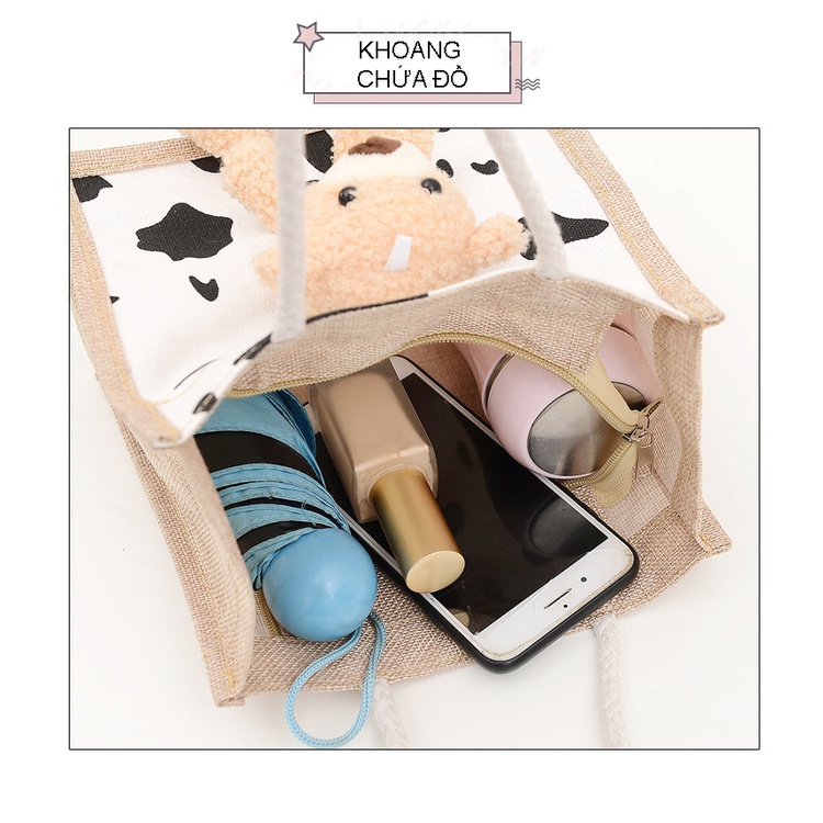 Túi cói quai xách  mini gấu bông đi biển dạo phố nữ đẹp thời trang cá tính dễ thương cute phong Vintage TC003