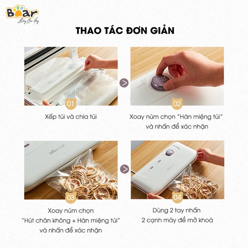 Máy hút chân không thực phẩm Bear FKJ-A01F1 công suất 130W, không kén túi, lực hút mạnh nhanh - KitchenMart