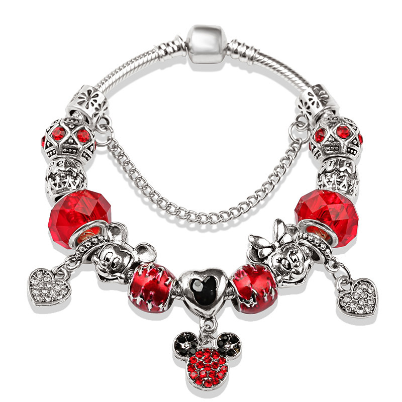 PANDORA MINNIE Vòng Tay Đá Pha Lê Đỏ Hình Chuột Mickey P10868