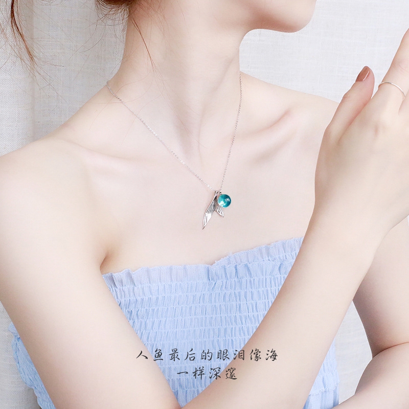 Vòng cổ mặt tiên cá phong cách Hàn Quốc mạ bạc 925