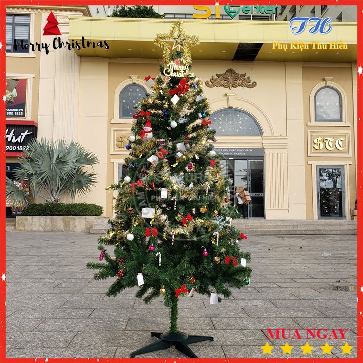 Cây thông noel 1m8 trang trí giáng sinh cho nhà cửa, phòng khách, phòng ngủ Full phụ kiện trang trí (180cm)