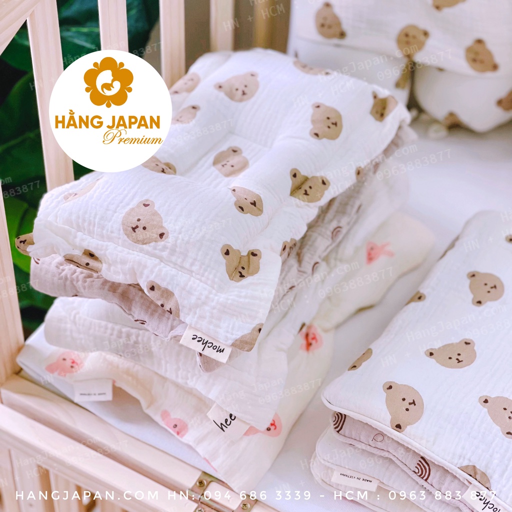 Set chăn kèm gối lõm cho bé Mochee - Làm từ vải xô Muslin cao cấp