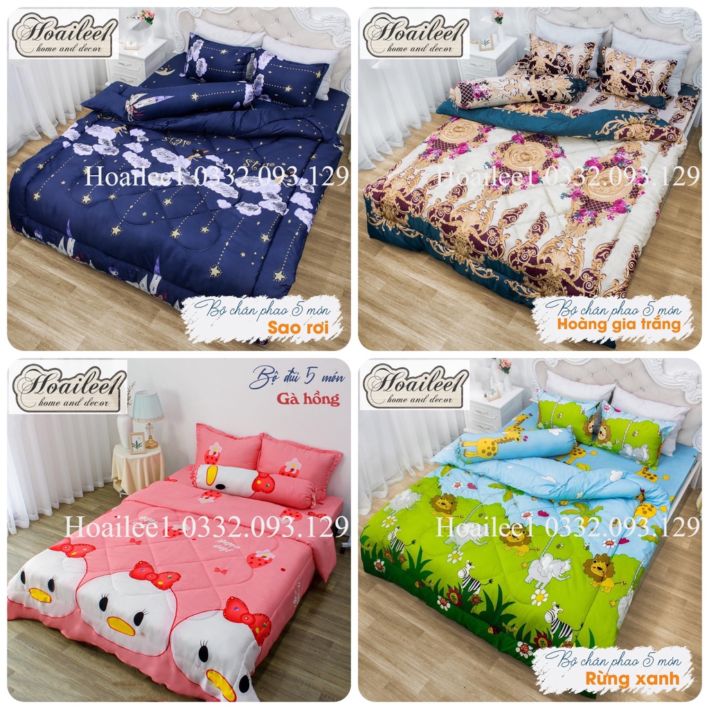 Trọn bộ 5 món ga gối chăn phao poly cotton có ruột bông dày loại 1 đủ kích thước m6 m8 2m
