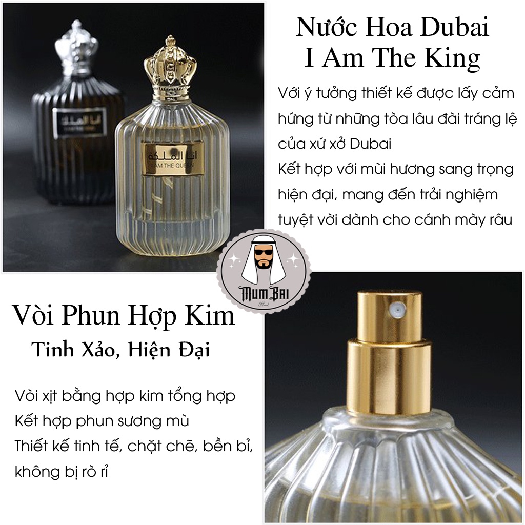 Nước hoa nam Dubai chính hãng thơm lâu giá rẻ, Nước hoa I AM THE KING hương gỗ - 100ml, Lưu hương trên 8h