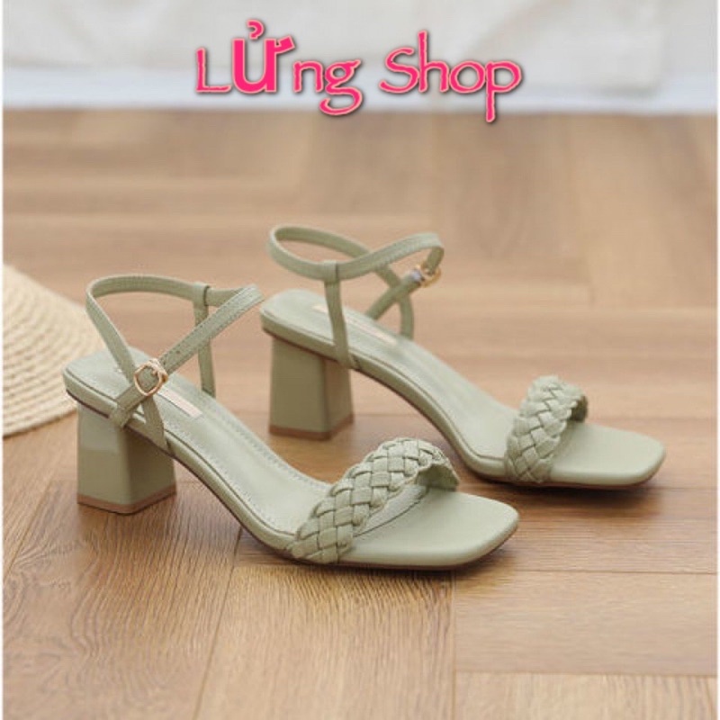 Dép sandal nữ cao gót đế vuông quai đan chất da mềm Lửng Shop đế cao 5 phân