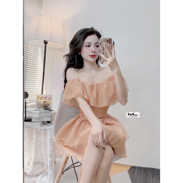 Đầm tơ trễ vai xinh xẻo