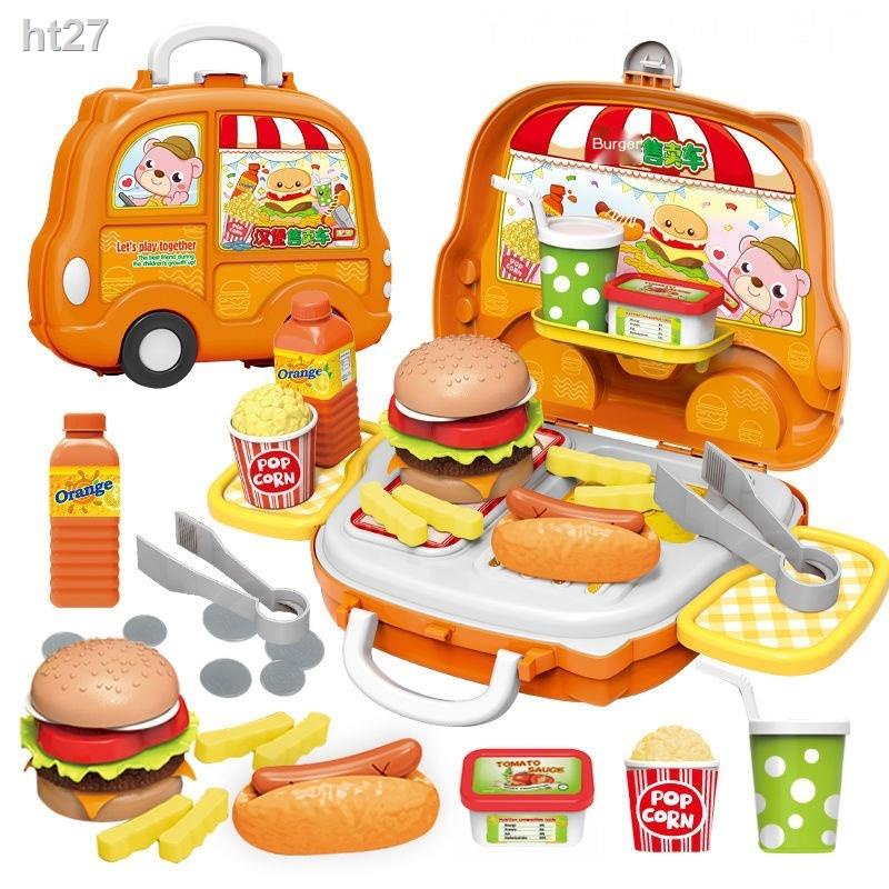 Bộ đồ chơi trẻ em nhà bếp nấu ăn dụng cụ bánh burger kem kẹo xe bán hàng tự động