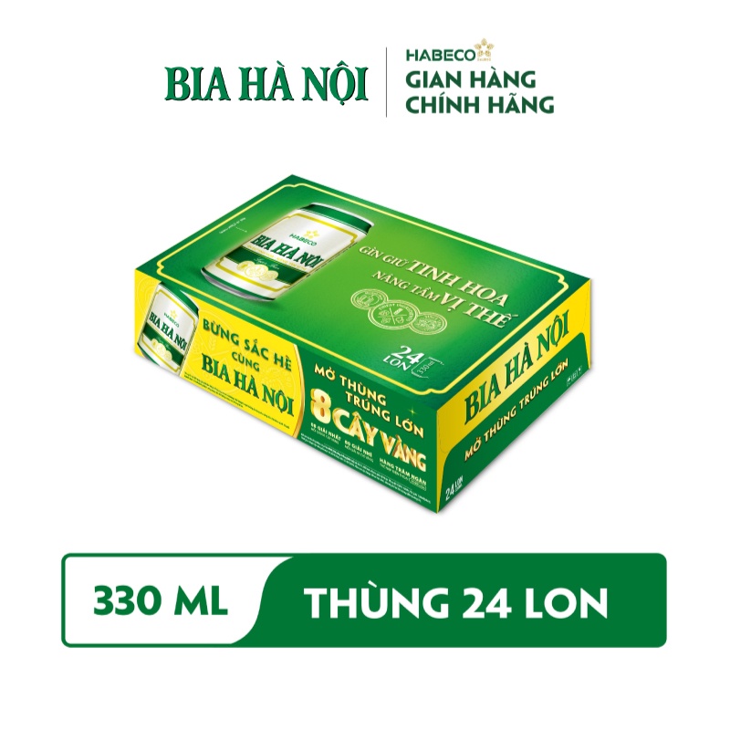 HỎA TỐC HÀ NỘI - Thùng 24 lon Bia Hà Nội Nhãn Xanh - HABECO (330ml/ lon) -  Khuyến mại hè Miền Bắc