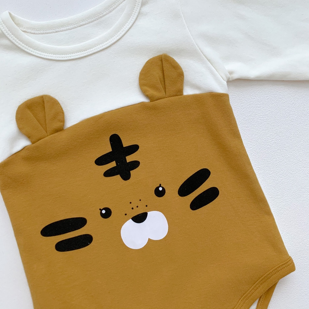 Bộ Áo Liền Quần Dài Tay In Hoạt Hình Hổ Kèm Nón Thời Trang Xuân Thu Cho Bé Sơ Sinh