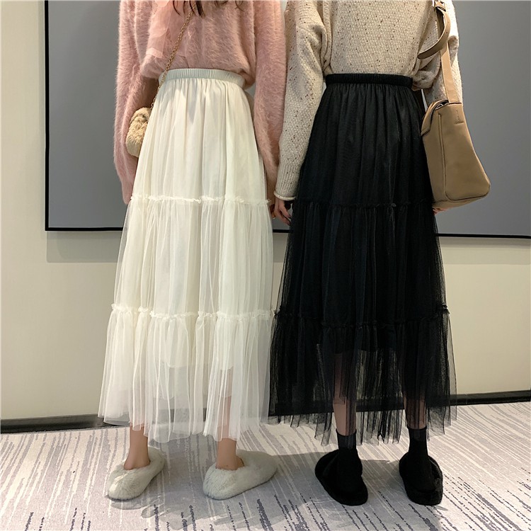Xiaozhainv Chân váy chiffon dáng dài lưng cao màu trơn thời trang phong cách Hàn Quốc | BigBuy360 - bigbuy360.vn