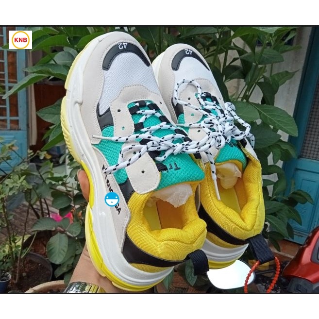 [FREESHIP+BOX+SALE] Giày thể thao nam nữ SNEAKER balen cao cấp + Box + full size 36-44..VÀNG XANH