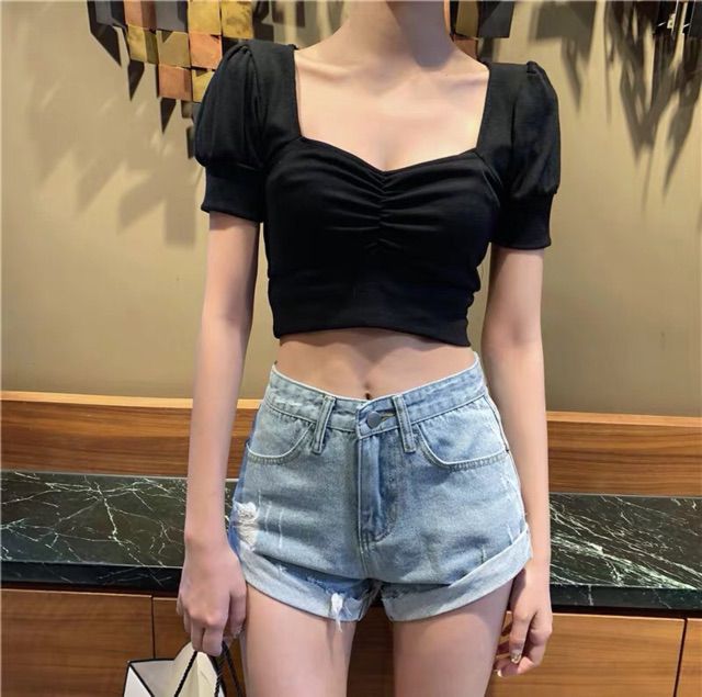 ÁO CROPTOP NHÚN NGỰC TAY PHỒNG LOẠI CAO CẤP Laca store G20-1