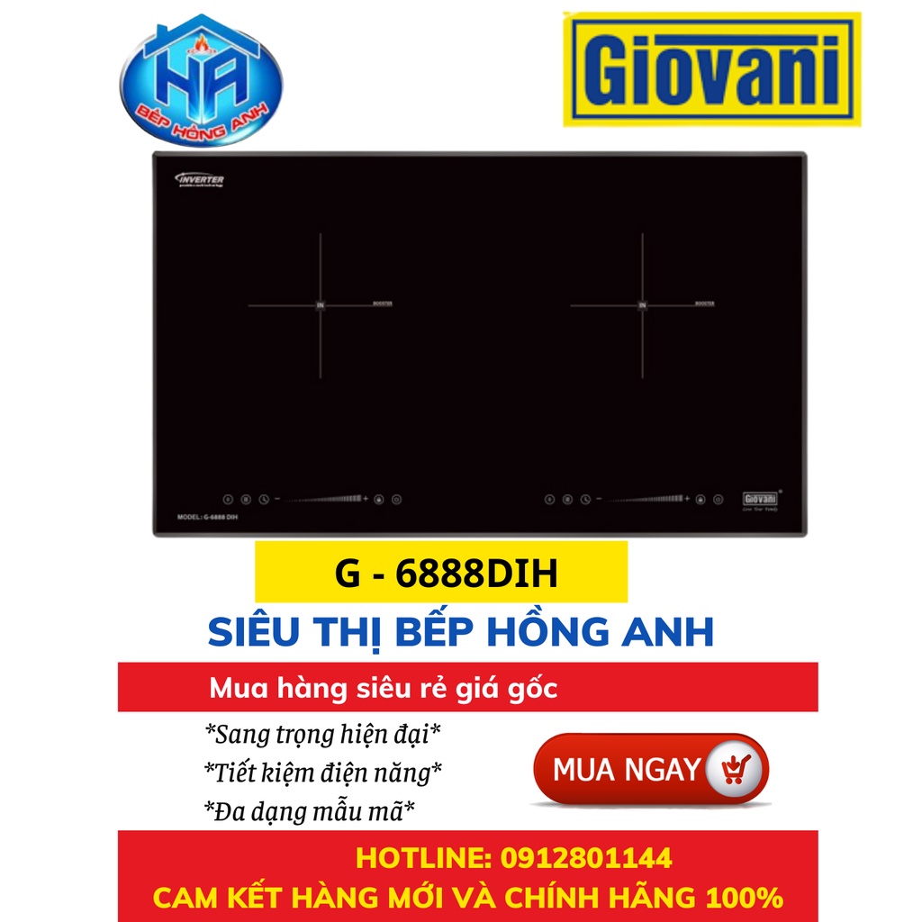 Bếp Điện Từ Giovani G -6888 DIH Hàng Chính Hãng, Bếp Từ Đôi Hiện Đại, Thông Minh, An Toàn