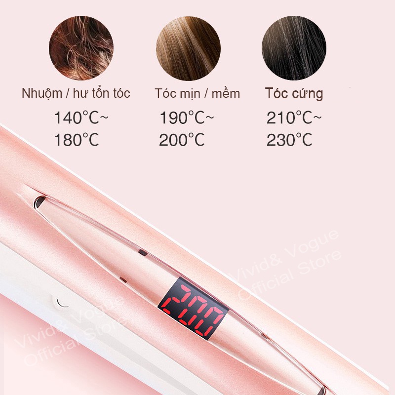 Máy uốn duỗi tóc VIVID&VOGUE có thể điều chỉnh nhiệt độ tạo kiểu tóc tiện dụng