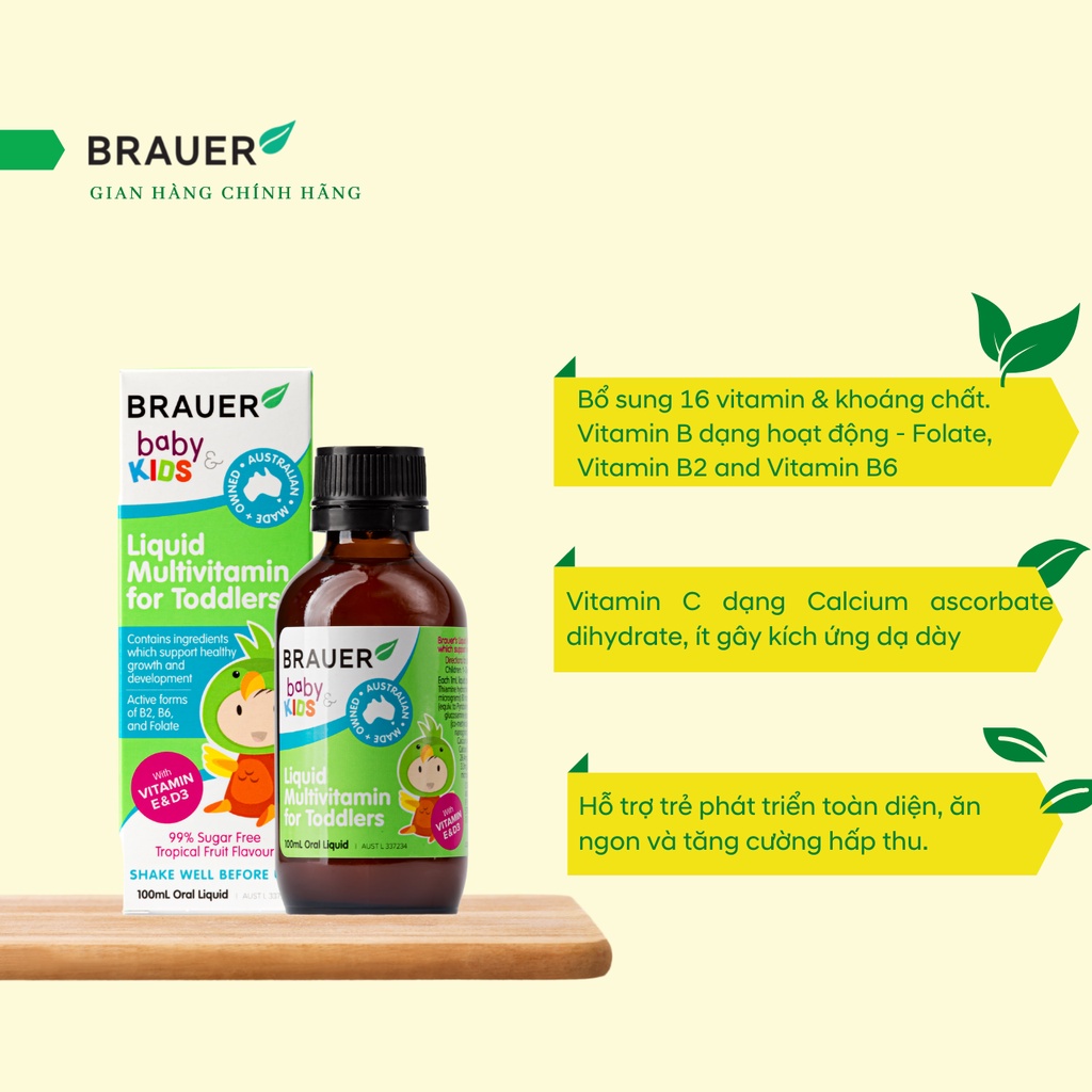 Vitamin Tổng Hợp Brauer Kids Liquid Multivitamin with Iron 200mL cho bé từ 3 tuổi trở lên