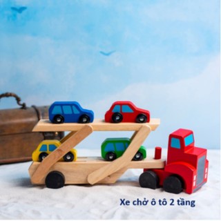 Đồ chơi gỗ - xe chở xe ô tô 2 tầng