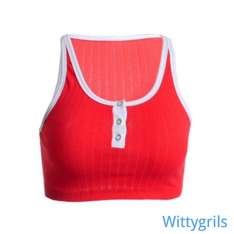 Wittygirls_shop | Áo Sát Nách Cổ Chữ U Cài Nút Màu Tương Phản Thời Trang Mùa Hè Cho Nữ
