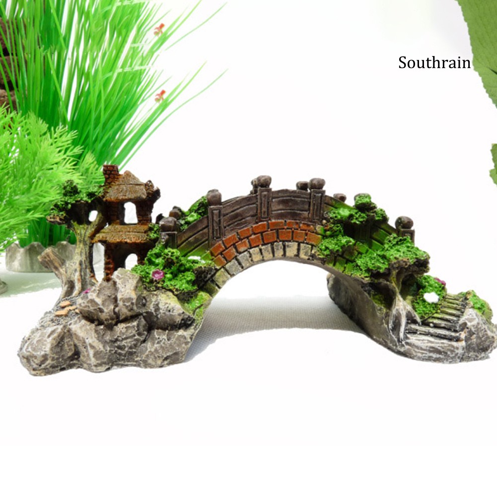 Đồ Trang Trí Bể Cá Cảnh Hình Cây Cầu Hang Động Bằng Nhựa Resin