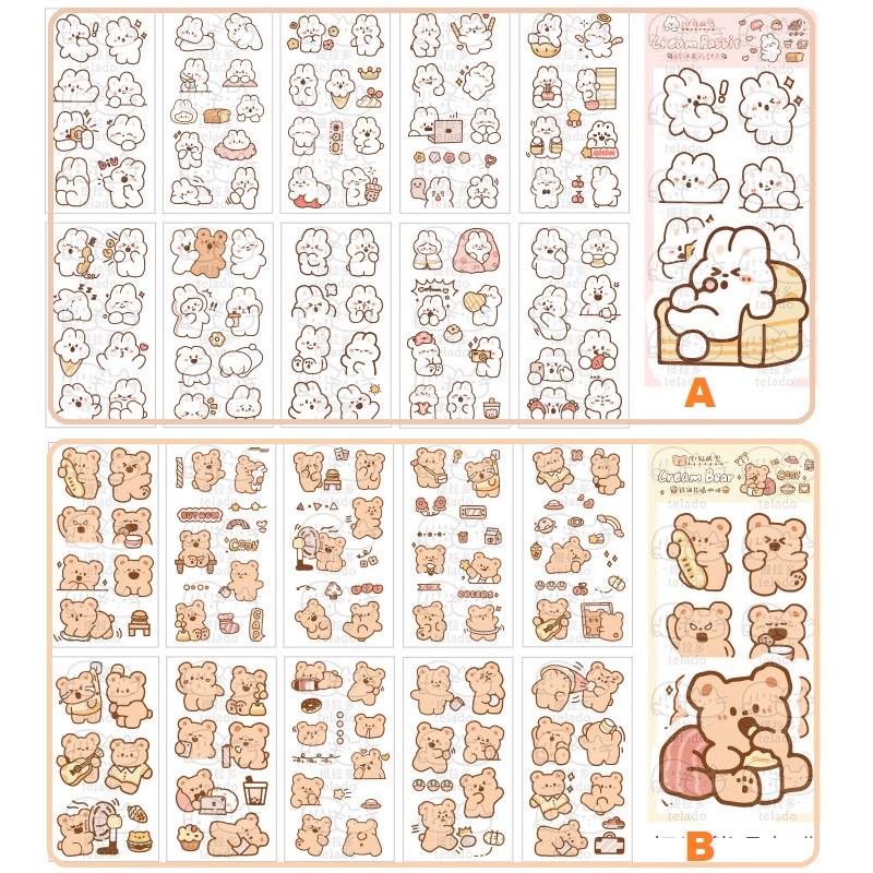 1 gói 10 miếng dán trang trí hình gấu và thỏ dễ thương chống thấm nước DIY