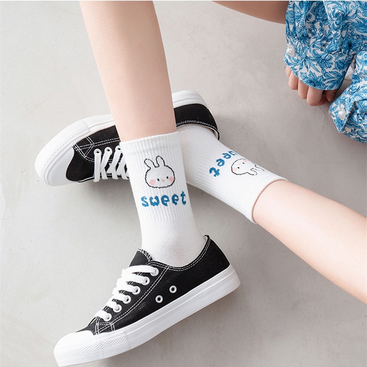 Set 5 đôi Tất,Vớ Cao Cổ Nữ Họa Tiết Gấu Trắng Đáng Yêu