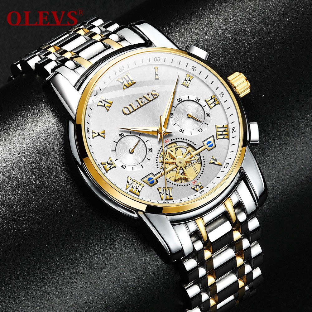 ❍Đồng hồ OLEVS Sang trọng Chronograph nam dành cho doanh nhân dạ quang chống nước chính hãng thạch anh bằng thép khô