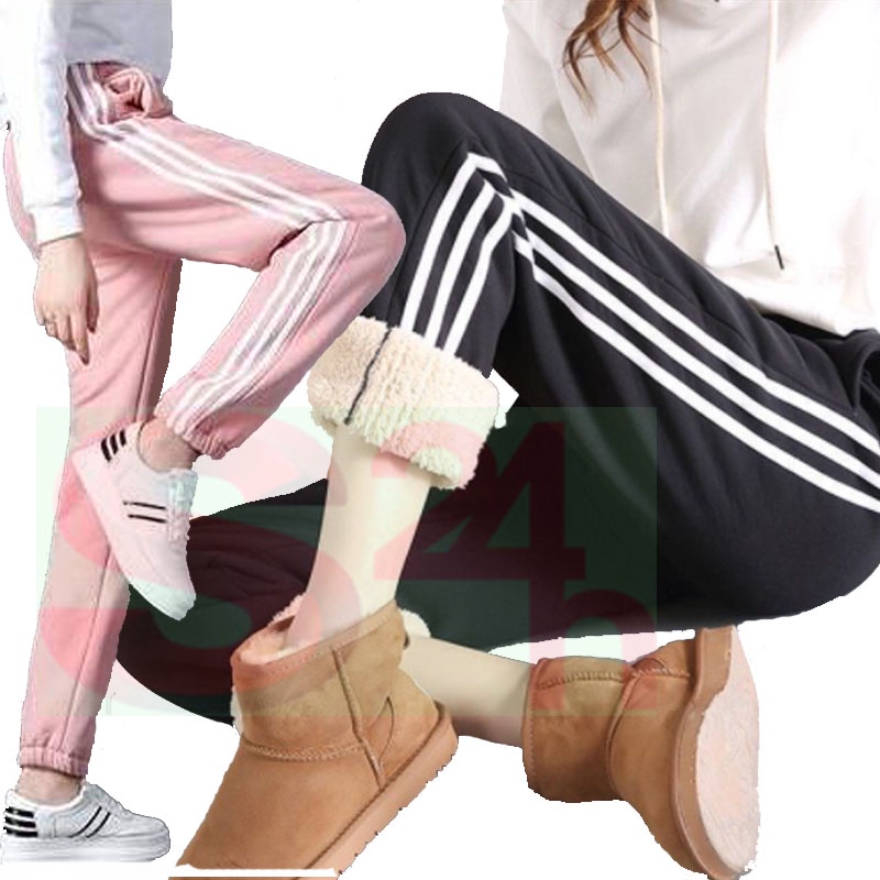 Quần jogger nỉ thể thao lót lông nữ nam giữ ấm