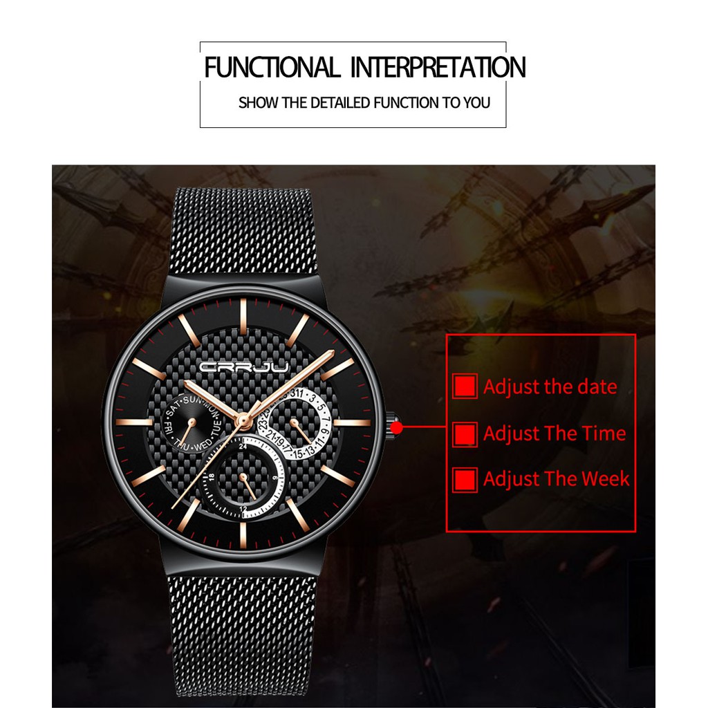 CRRJU 2153S Men's Watches True three eyes waterproof High Quality Steel Wire Mesh  Multi Color