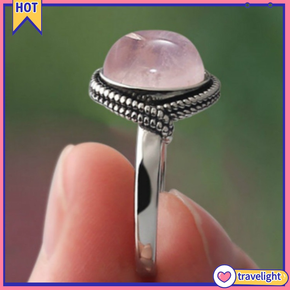 [Travelight] Nhẫn Đính Đá Thạch Anh Hình Oval K1 Phong Cách Vintage Cho Nữ