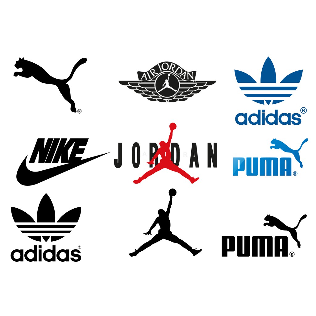 STICKER hình dán trang trí LOGO ADIDAS, NIKE, PUMA, JORDAN, dán laptop, dán nón bảo hiểm